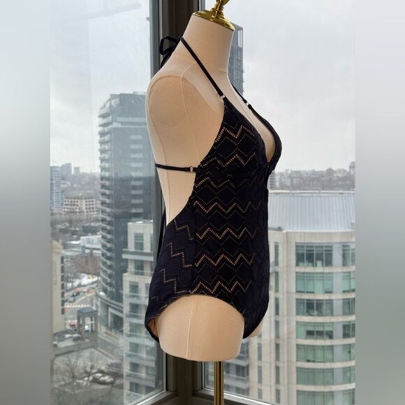 🆕 ZIMMERMANN 🧿NWOT Pointelle-Knit Halterneck Swimsuit, Plum-Navy, Sz 3 US 8/10 - Picture 4 of 14